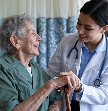 Ein Betreuer liest einem seniorischen Bewohner vor